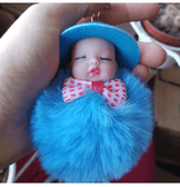 Sevimli ponpon mavi şapkalı bebek anahtarlık çanta aksesuarı