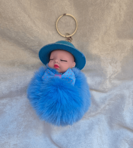 Sevimli ponpon mavi şapkalı bebek anahtarlık çanta aksesuarı