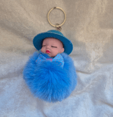 Sevimli ponpon mavi şapkalı bebek anahtarlık çanta aksesuarı