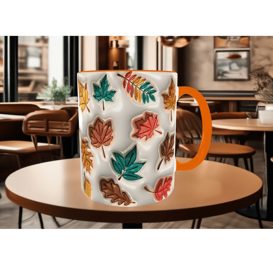 Sarı yapraklar, son bahar kaliteli porselen kupa