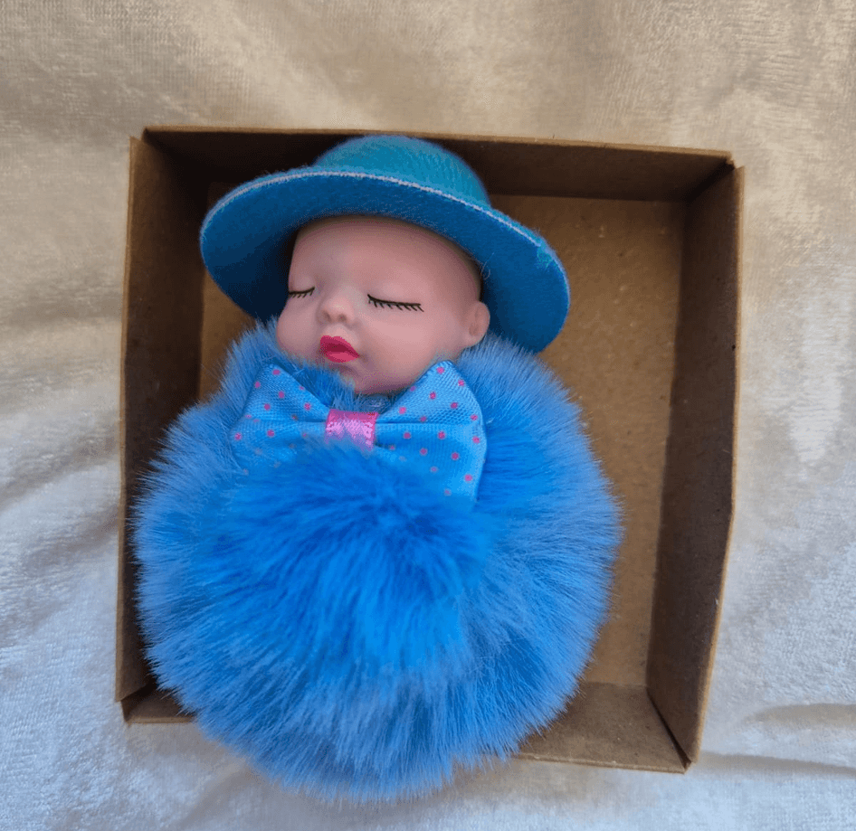 Sevimli ponpon mavi şapkalı bebek anahtarlık çanta aksesuarı