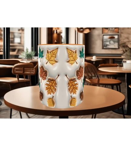 Sarı yapraklar, son bahar kaliteli porselen kupa