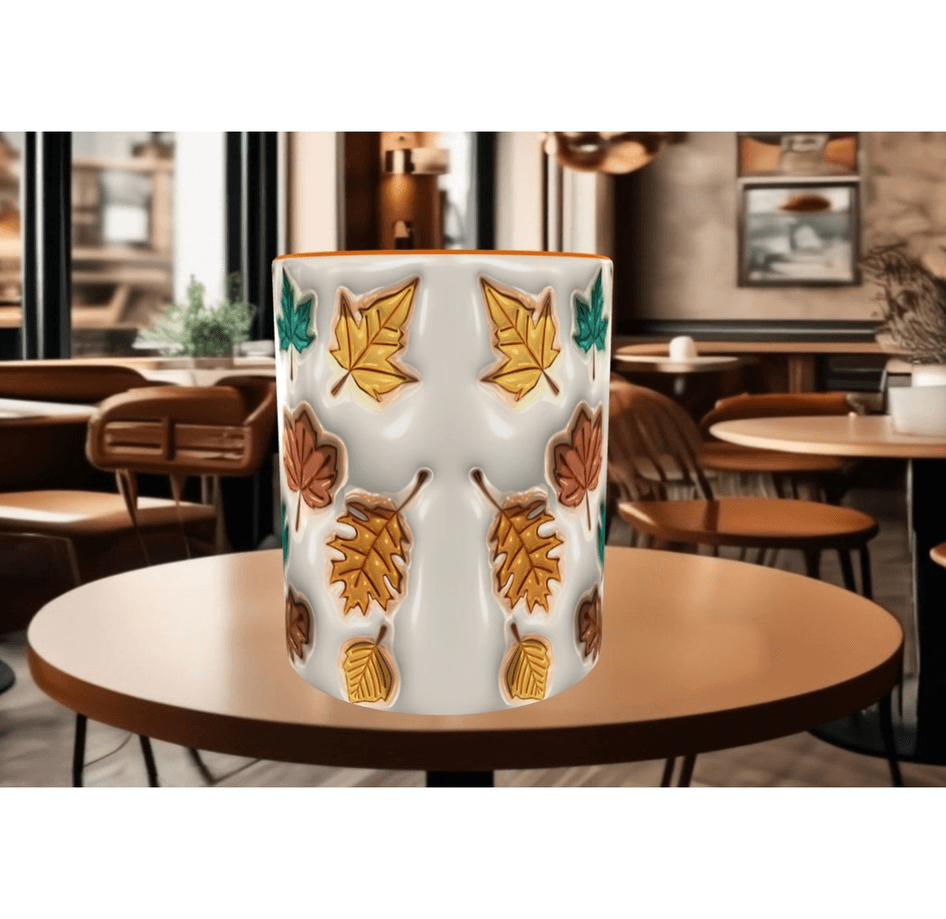Sarı yapraklar, son bahar kaliteli porselen kupa