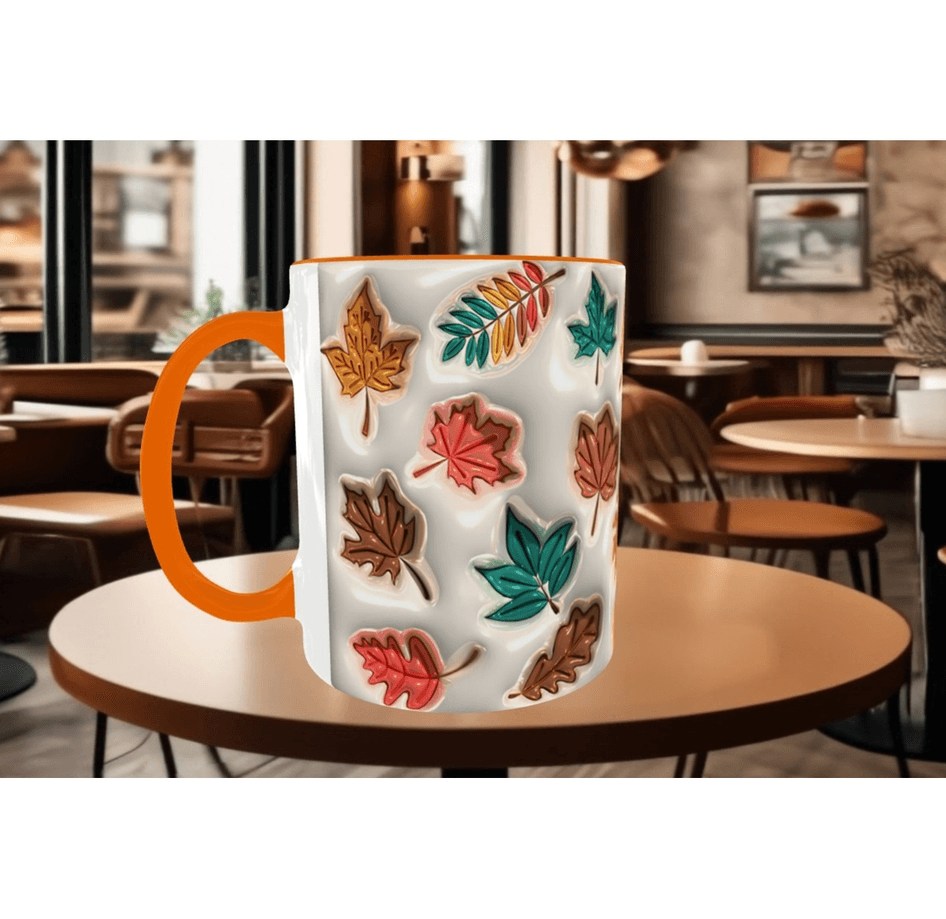 Sarı yapraklar, son bahar kaliteli porselen kupa