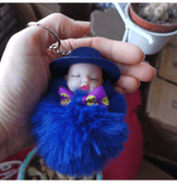 Sevimli ponpon lacivert şapkalı bebek anahtarlık çanta aksesuarı