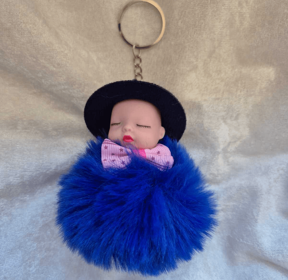 Sevimli ponpon lacivert şapkalı bebek anahtarlık çanta aksesuarı