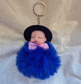 Sevimli ponpon lacivert şapkalı bebek anahtarlık çanta aksesuarı