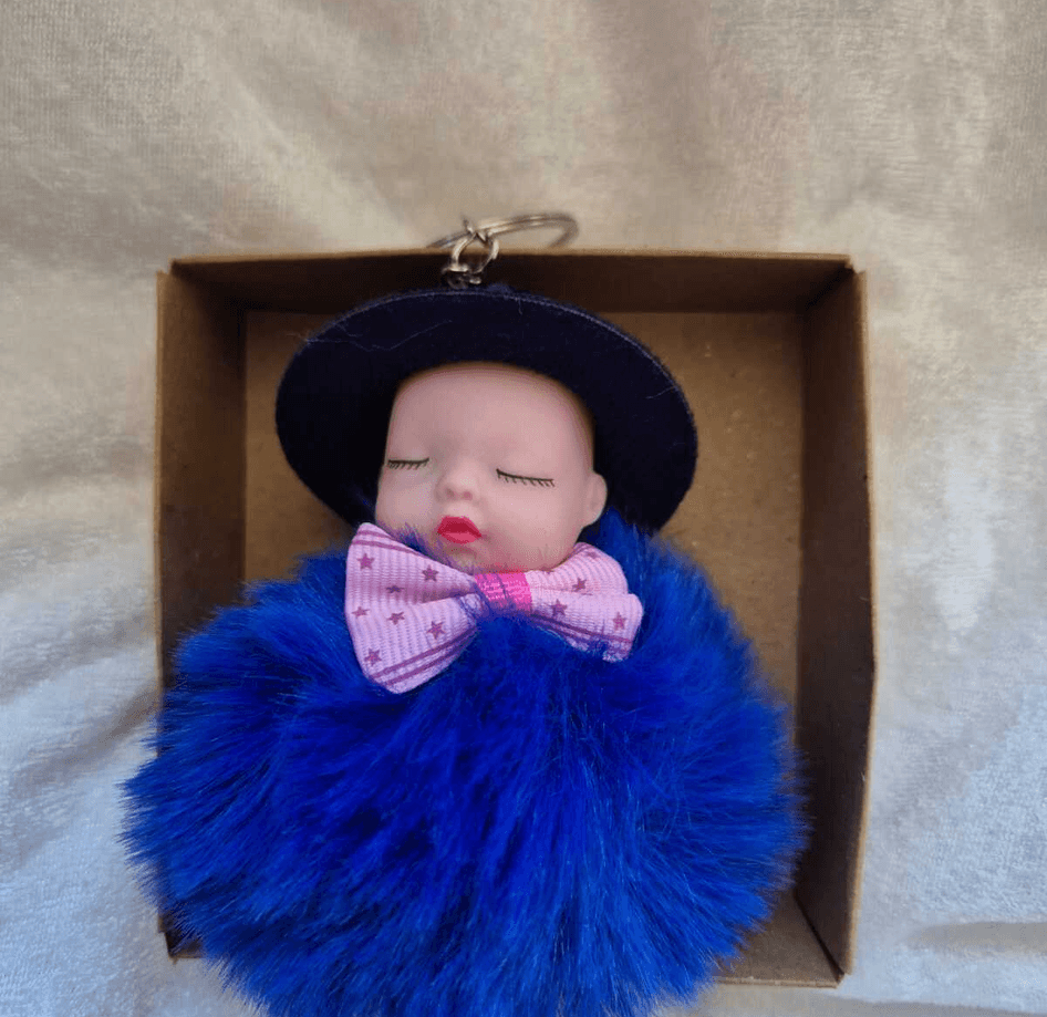 Sevimli ponpon lacivert şapkalı bebek anahtarlık çanta aksesuarı