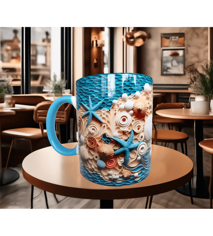 Deniz yıldızı, deniz kabuğu kaliteli porselen kupa