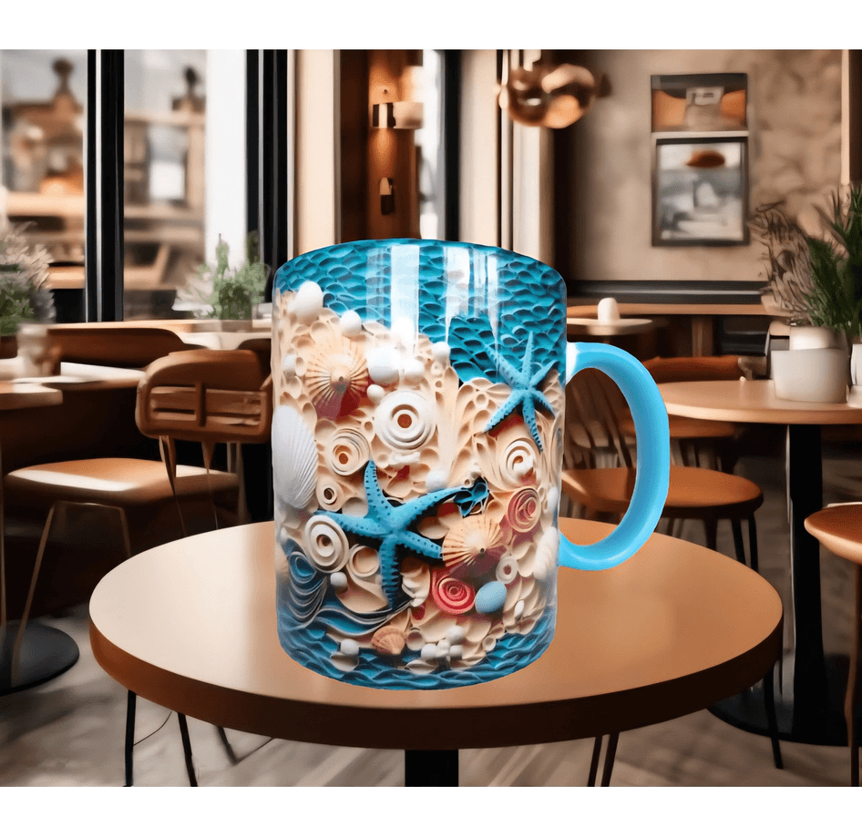 Deniz yıldızı, deniz kabuğu kaliteli porselen kupa