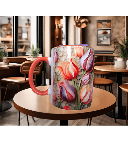 Laleler çiçek desenli kaliteli porselen kupa