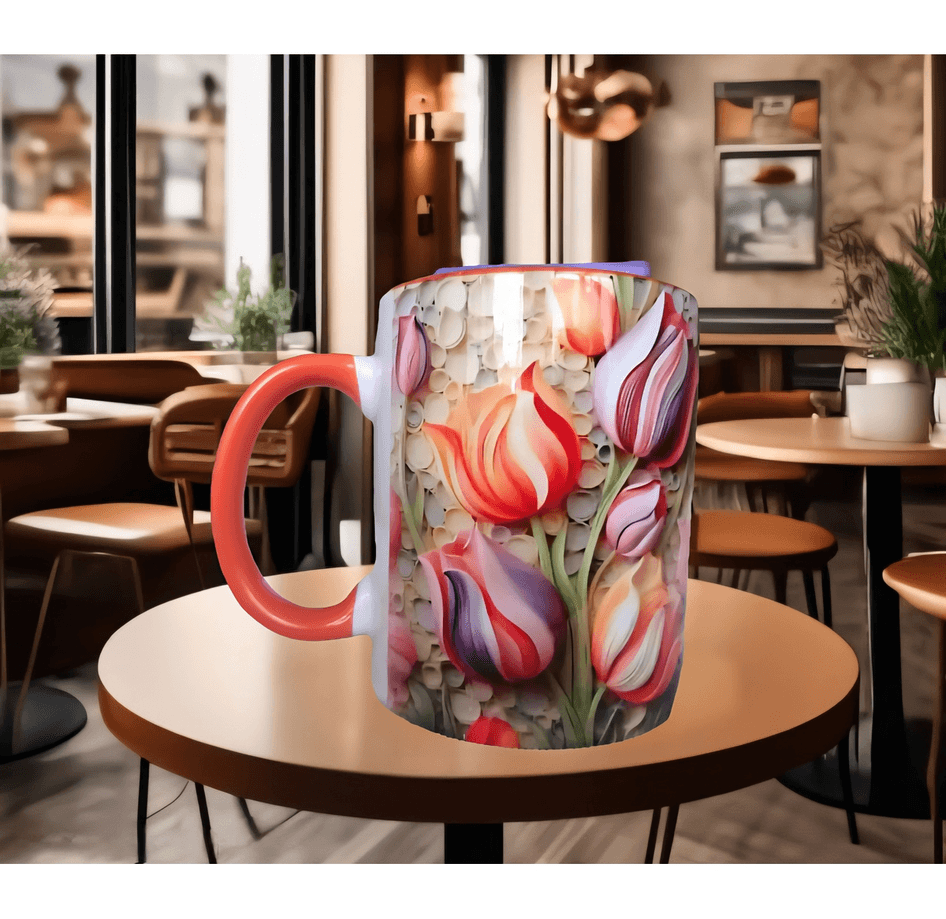 Laleler çiçek desenli kaliteli porselen kupa