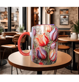 Laleler çiçek desenli kaliteli porselen kupa