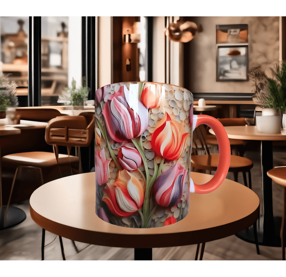 Laleler çiçek desenli kaliteli porselen kupa