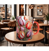 Laleler çiçek desenli kaliteli porselen kupa