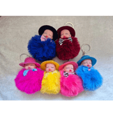 Sevimli ponpon lacivert şapkalı bebek anahtarlık çanta aksesuarı