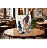 Kahve, kitap, kedi, huzur kaliteli çay kahve kaliteli porselen kupa