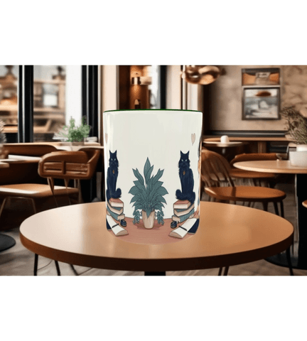 Kahve, kitap, kedi, huzur kaliteli çay kahve kaliteli porselen kupa