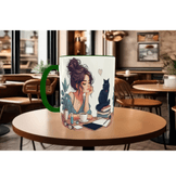 Kahve, kitap, kedi, huzur kaliteli çay kahve kaliteli porselen kupa