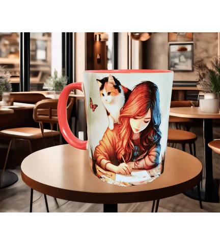 Kahve, kitap, kedi, kelebek huzur baskı hediyelik kaliteli porselen kupa