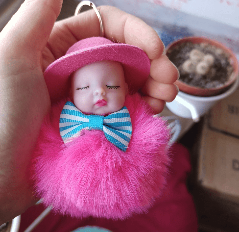 Sevimli ponpon açık pembe şapkalı bebek anahtarlık çanta aksesuarı