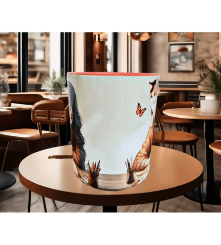 Kahve, kitap, kedi, kelebek huzur baskı hediyelik kaliteli porselen kupa