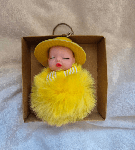 Sevimli ponpon sarı şapkalı bebek anahtarlık çanta aksesuarı
