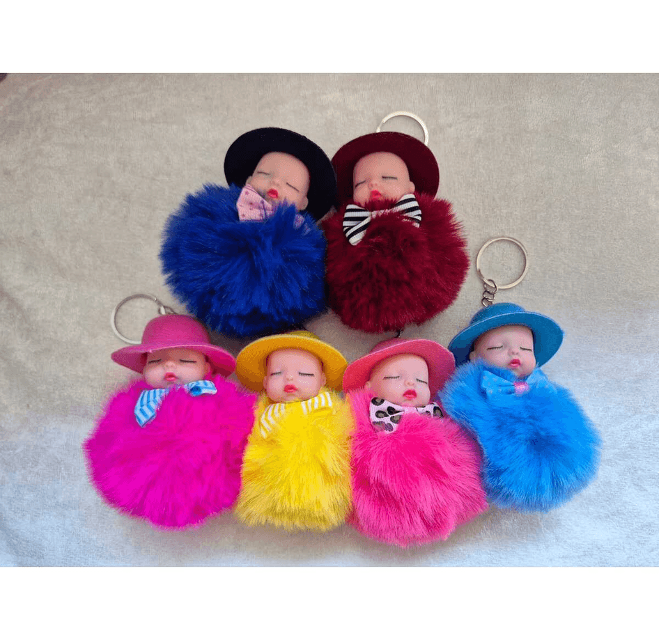 Sevimli ponpon pembe şapkalı bebek anahtarlık çanta aksesuarı