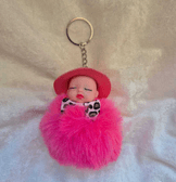 Sevimli ponpon pembe şapkalı bebek anahtarlık çanta aksesuarı