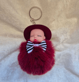 Sevimli ponpon bordo şapkalı bebek anahtarlık çanta aksesuarı