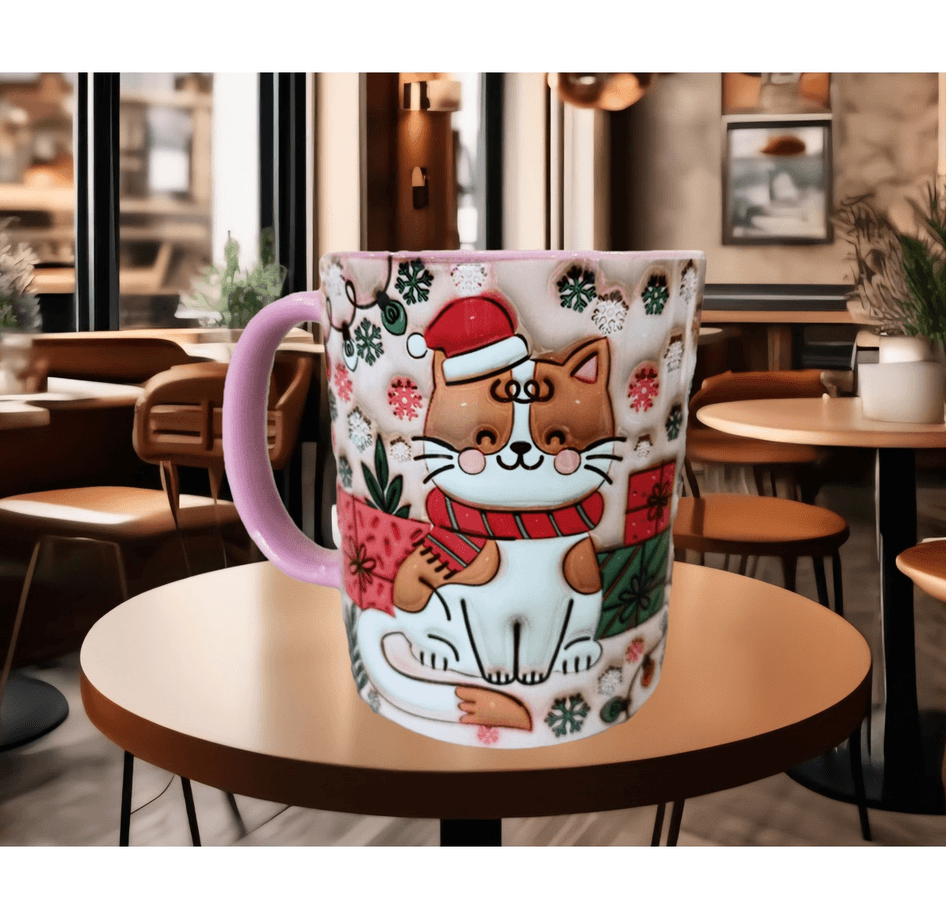 Sevimli yılbaşı kedisi christmas baskı kaliteli porselen kupa