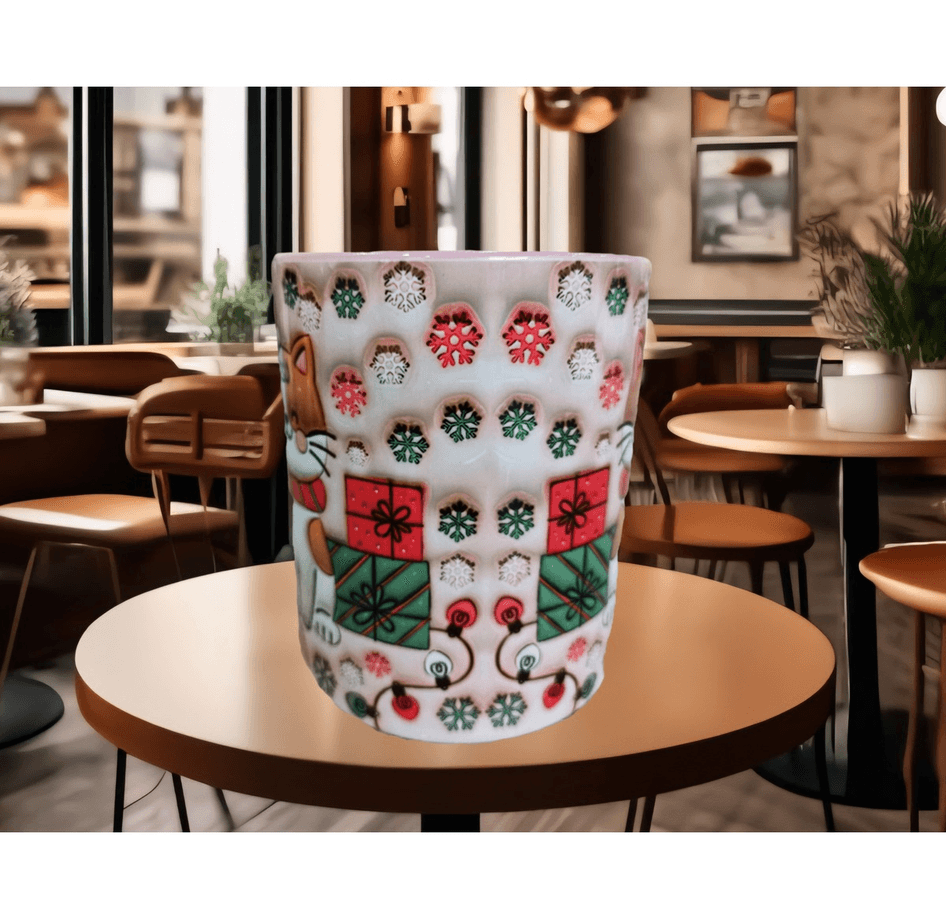 Sevimli yılbaşı kedisi christmas baskı kaliteli porselen kupa