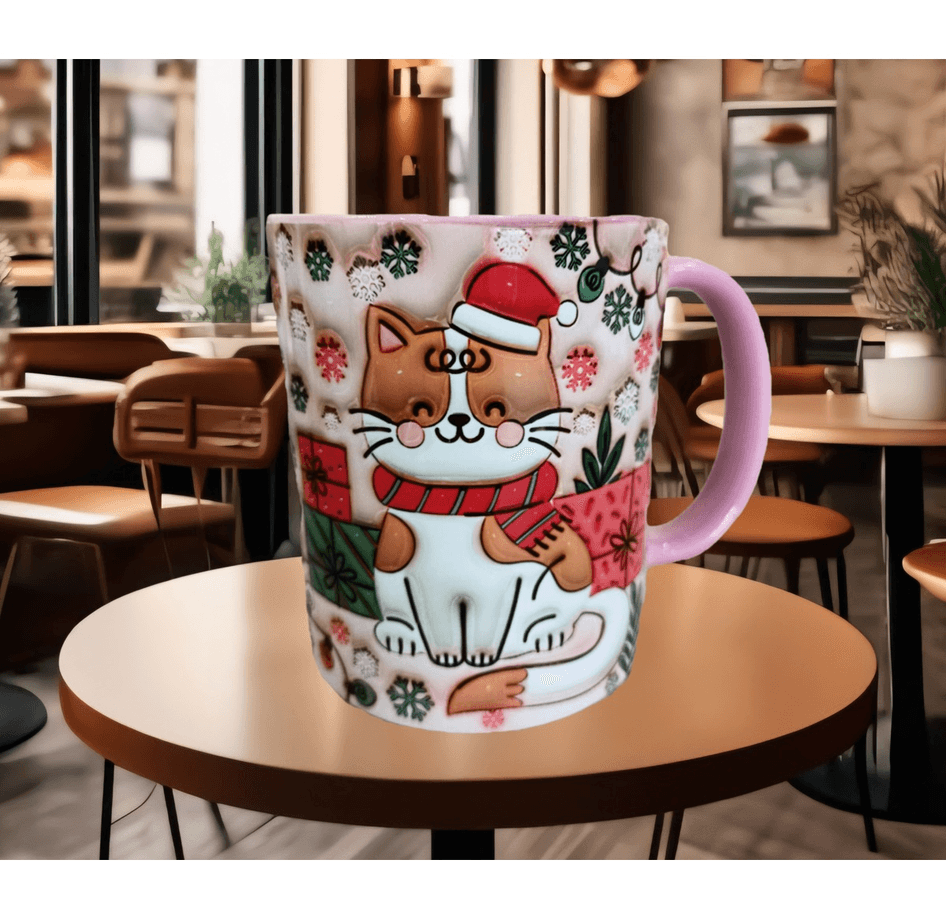 Sevimli yılbaşı kedisi christmas baskı kaliteli porselen kupa