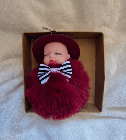 Sevimli ponpon bordo şapkalı bebek anahtarlık çanta aksesuarı