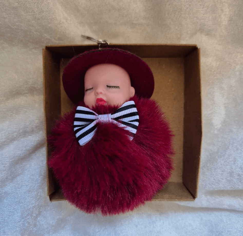 Sevimli ponpon bordo şapkalı bebek anahtarlık çanta aksesuarı