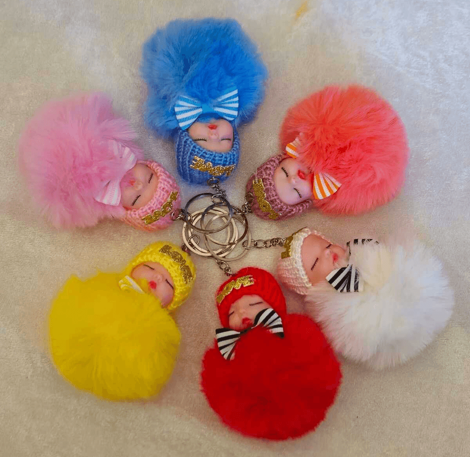Sevimli ponpon bebek mercan anahtarlık çanta aksesuarı