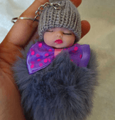 Sevimli ponpon bebek gri anahtarlık çanta aksesuarı