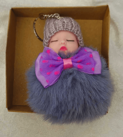 Sevimli ponpon bebek gri anahtarlık çanta aksesuarı
