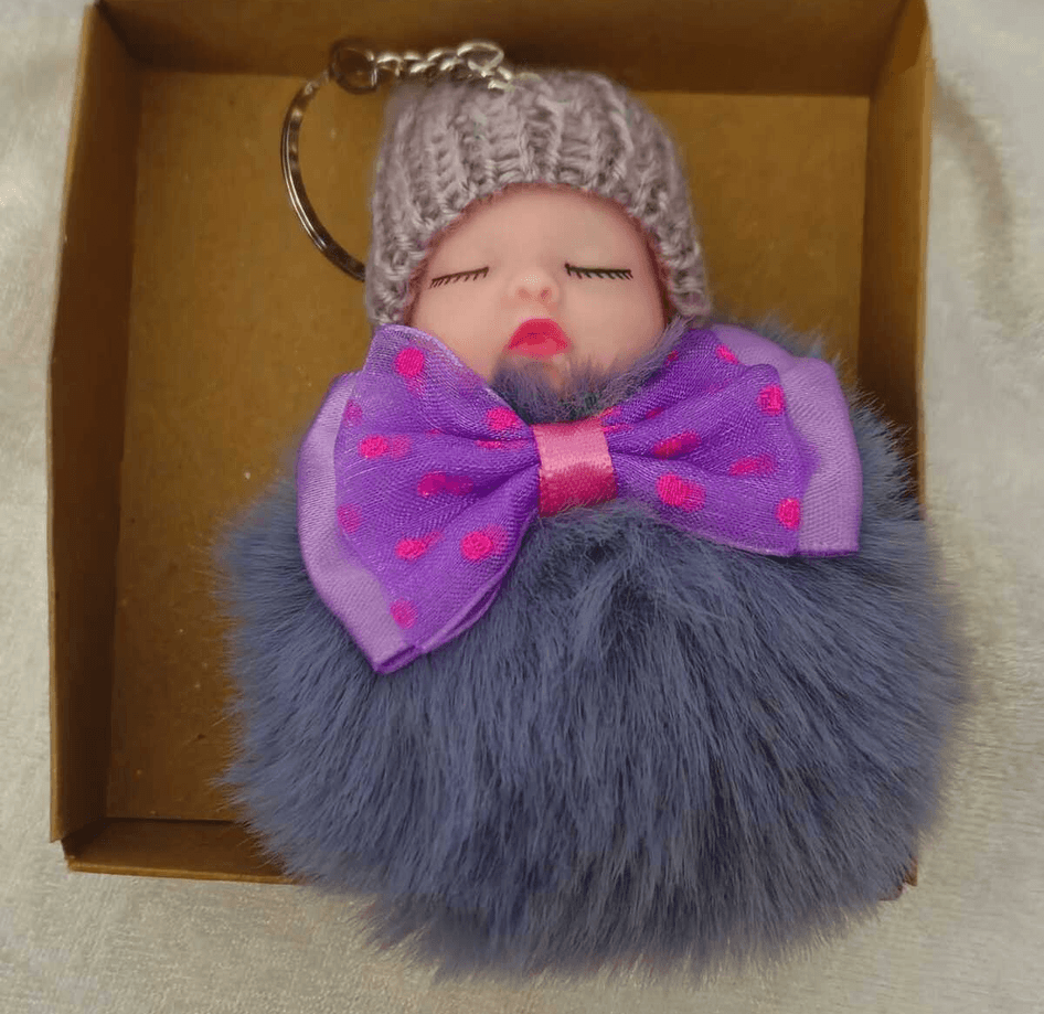 Sevimli ponpon bebek gri anahtarlık çanta aksesuarı