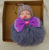 Sevimli ponpon bebek gri anahtarlık çanta aksesuarı