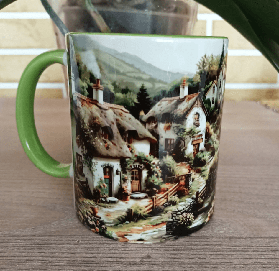 Dağ köyü vintage baskı porselen kupa