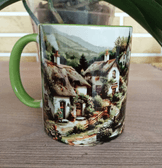 Dağ köyü vintage baskı porselen kupa
