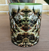 Dağ köyü vintage baskı porselen kupa