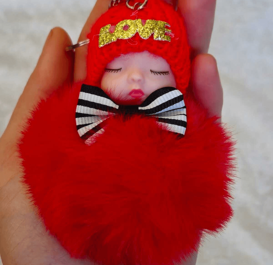 Sevimli ponpon bebek kırmızı anahtarlık çanta aksesuarı