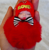 Sevimli ponpon bebek kırmızı anahtarlık çanta aksesuarı