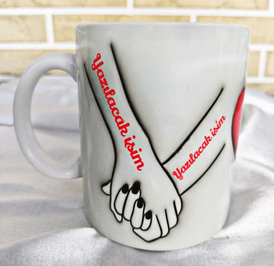 El ele sevgililer günü özel tasarım kişiselleştirilebilir büyük boy porselen  kupa