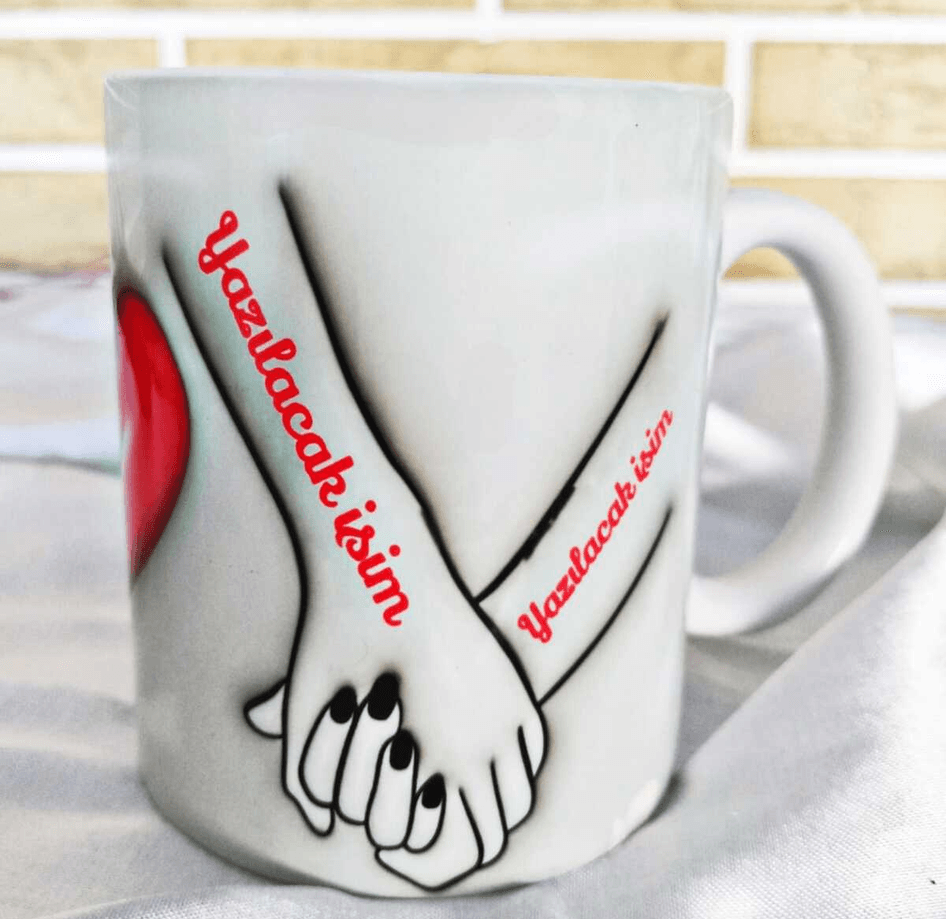 El ele sevgililer günü özel tasarım kişiselleştirilebilir büyük boy porselen  kupa