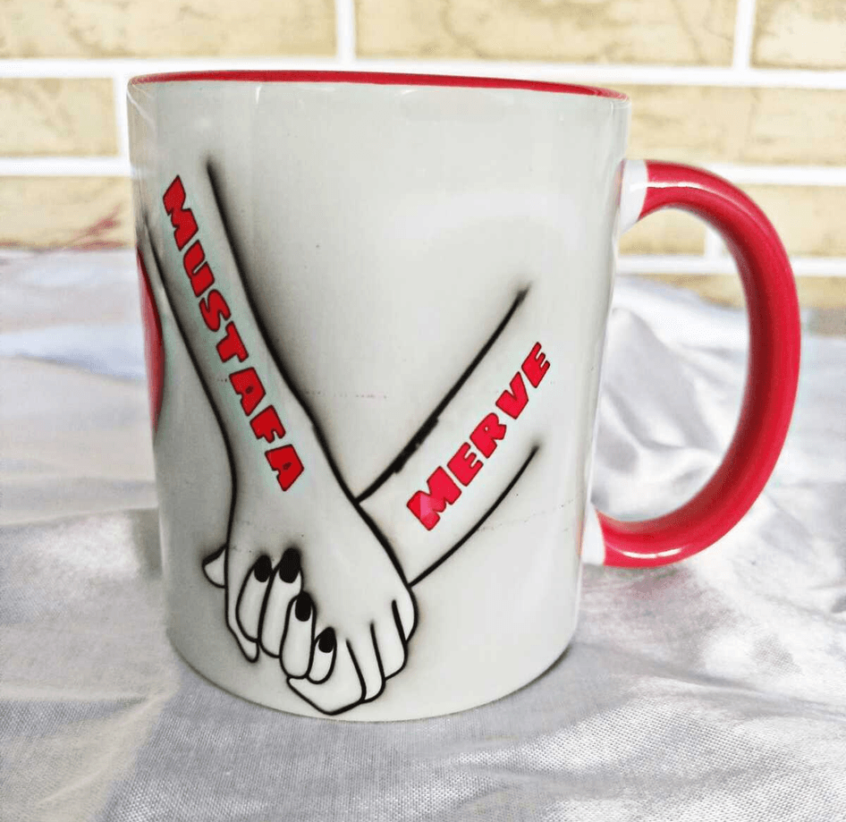 El ele sevgililer günü özel kişiselleştirilebilir büyük boy porselen kupa