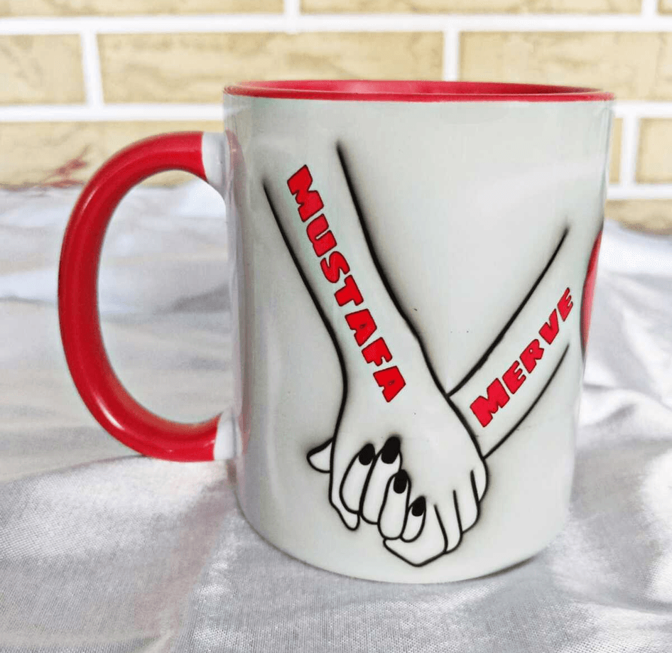 El ele sevgililer günü özel kişiselleştirilebilir büyük boy porselen kupa