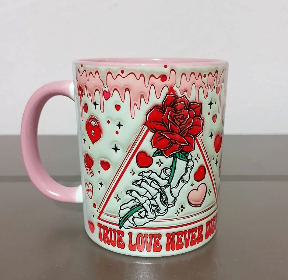 Doğru aşk asla ölmez sevgililer günü özel baskı büyük boy porselen kupa